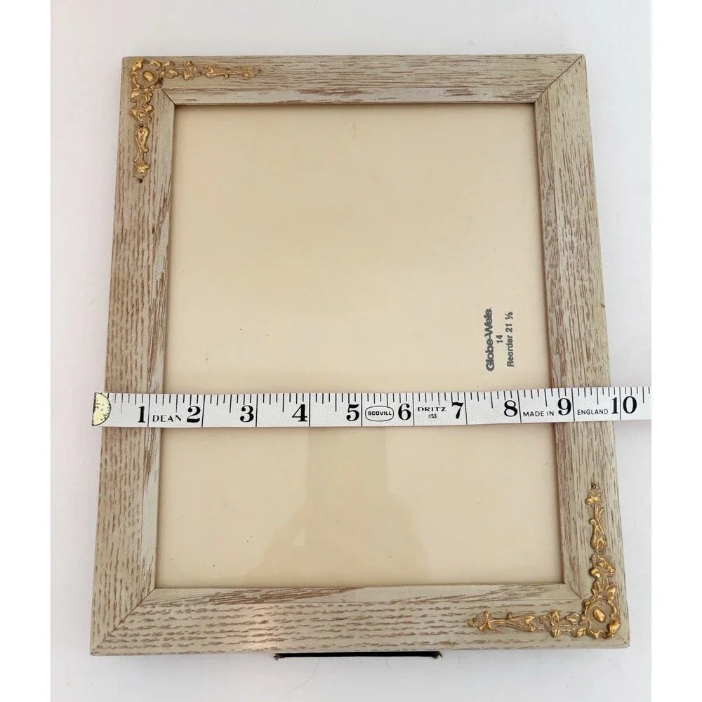 Vintage Wood Grain Frame Whitewashed With Gold Design On Corners 10x12 Frame